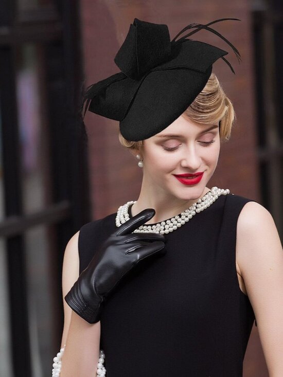 Women\'s Vintage 100% Wool Felt Cloche Bucket Bowler Hat Winter Vintage Bow Black ORIDOOR Women Vintage Wool Felt Flowers Bucket Cloche Bowler  main image 2